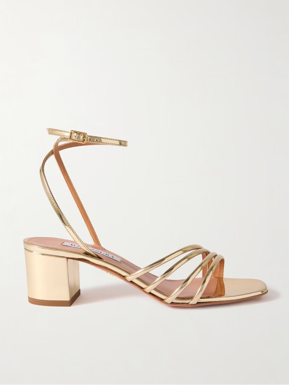 Aquazzura Metallic Gold Strappy Block Heel Sandal US 8.5